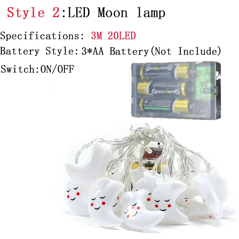 1.5M 10LED Smiling Face Moon String Lights Christmas Fairy Garlands Outdoor Battery Flash For Holiday Xmas Party Garden Decor