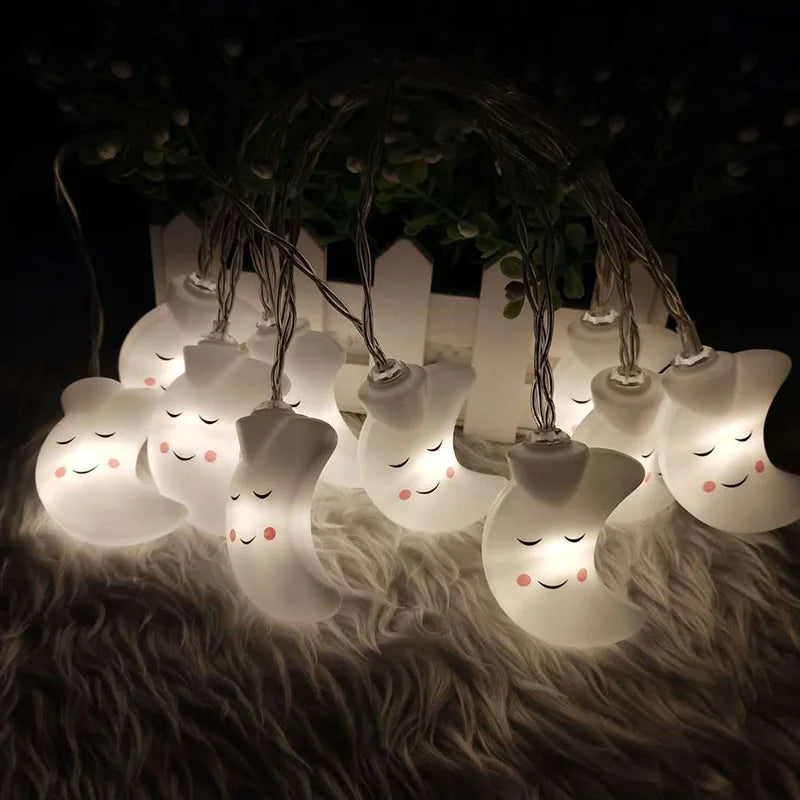 1.5M 10LED Smiling Face Moon String Lights Christmas Fairy Garlands Outdoor Battery Flash For Holiday Xmas Party Garden Decor