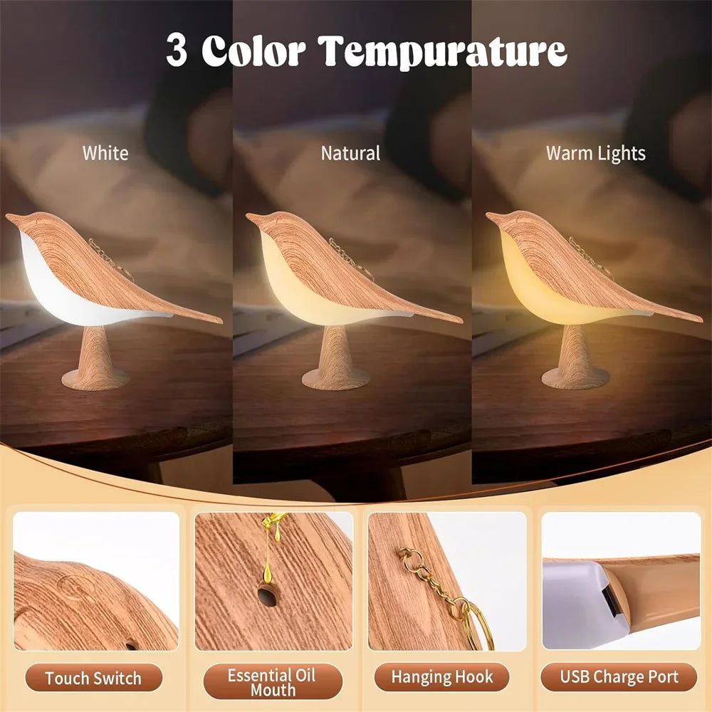 3 Colors Magpie Bird Night Lights Dimmable Charging LED Touch Controlled Lamp Aromatherapy Decoration Atmosphere Desk Lighting