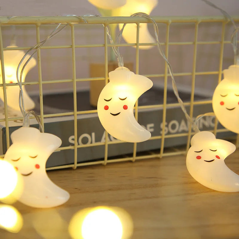 1.5M 10LED Smiling Face Moon String Lights Christmas Fairy Garlands Outdoor Battery Flash For Holiday Xmas Party Garden Decor