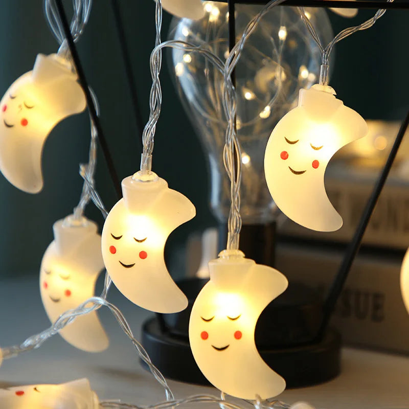 1.5M 10LED Smiling Face Moon String Lights Christmas Fairy Garlands Outdoor Battery Flash For Holiday Xmas Party Garden Decor