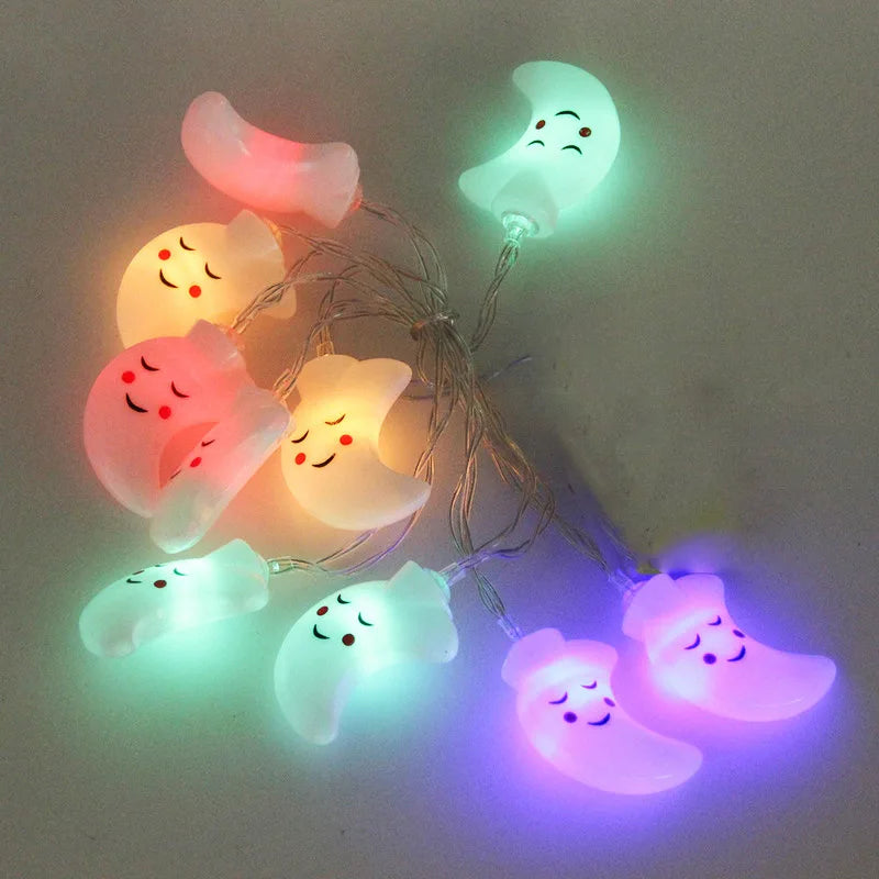 1.5M 10LED Smiling Face Moon String Lights Christmas Fairy Garlands Outdoor Battery Flash For Holiday Xmas Party Garden Decor