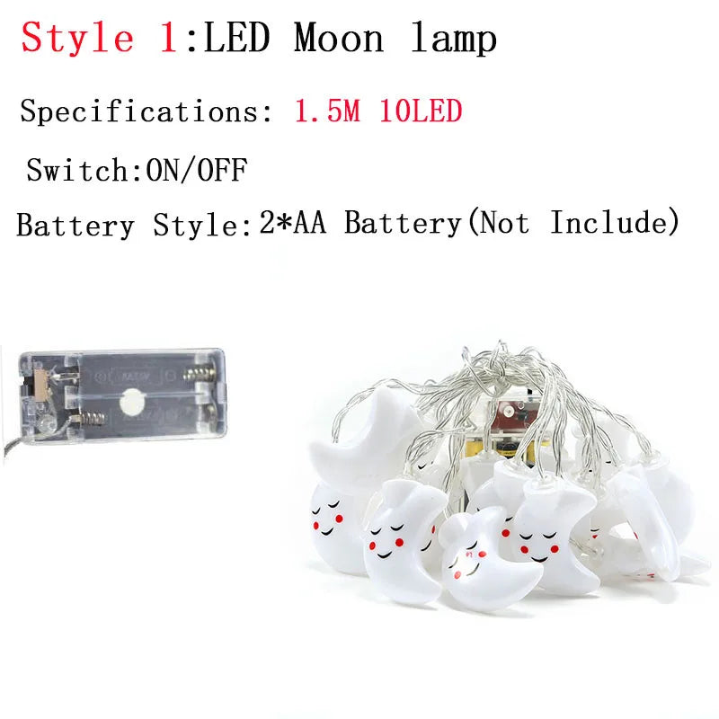 1.5M 10LED Smiling Face Moon String Lights Christmas Fairy Garlands Outdoor Battery Flash For Holiday Xmas Party Garden Decor
