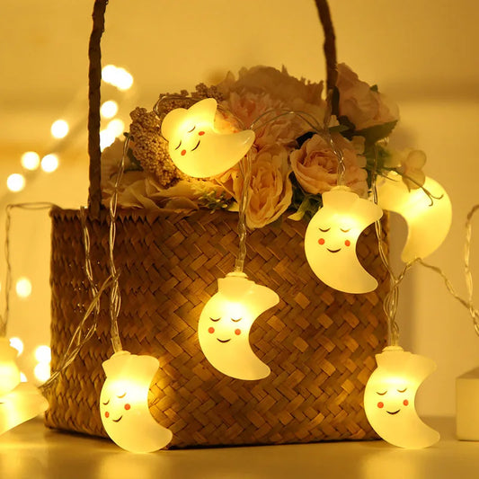1.5M 10LED Smiling Face Moon String Lights Christmas Fairy Garlands Outdoor Battery Flash For Holiday Xmas Party Garden Decor