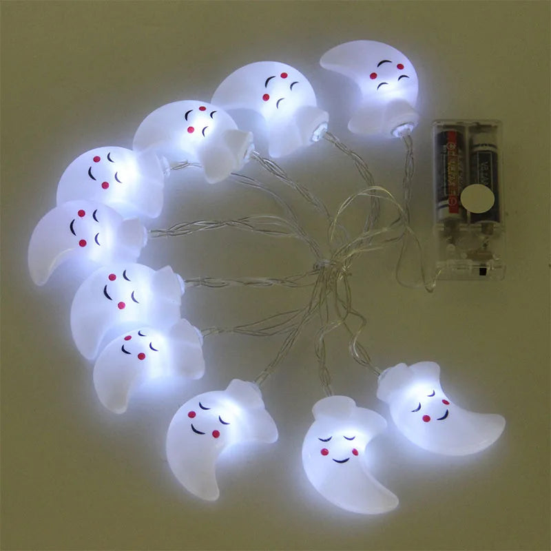 1.5M 10LED Smiling Face Moon String Lights Christmas Fairy Garlands Outdoor Battery Flash For Holiday Xmas Party Garden Decor