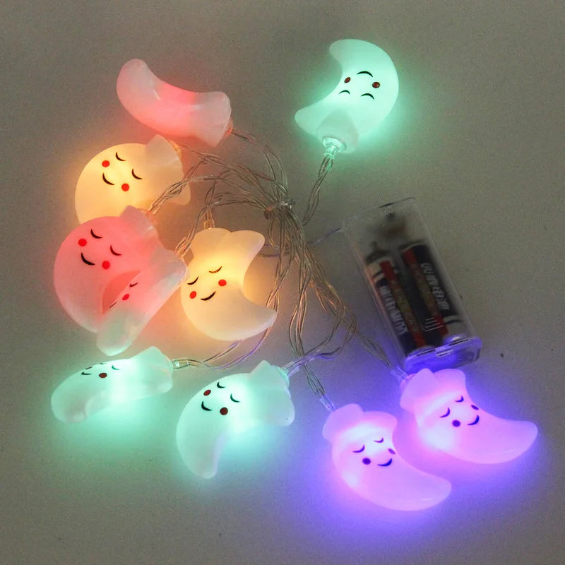 1.5M 10LED Smiling Face Moon String Lights Christmas Fairy Garlands Outdoor Battery Flash For Holiday Xmas Party Garden Decor