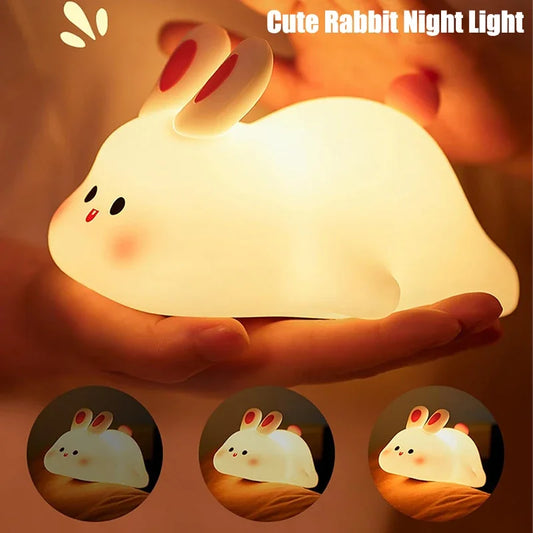 Cute Rabbit Night Light Silicone Nursery Sleeping Lamp USB Rechargeable Touch Switch Control Table Led for Child Girlfriend Gift