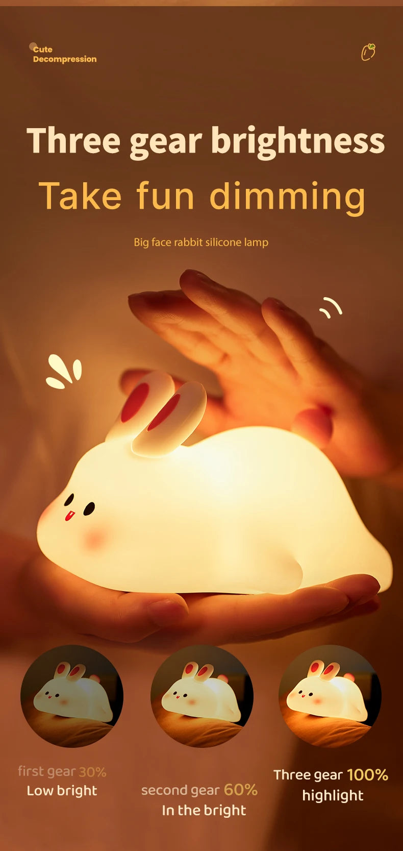 LED Night Light for Kids Squishy Novelty Lamp 3 Level Dimmable Nursery Nightlight for Breastfeeding Toddler Baby Home Decor